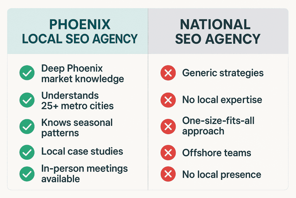 Phoenix Local SEO Agency vs National SEO Agency Comparison