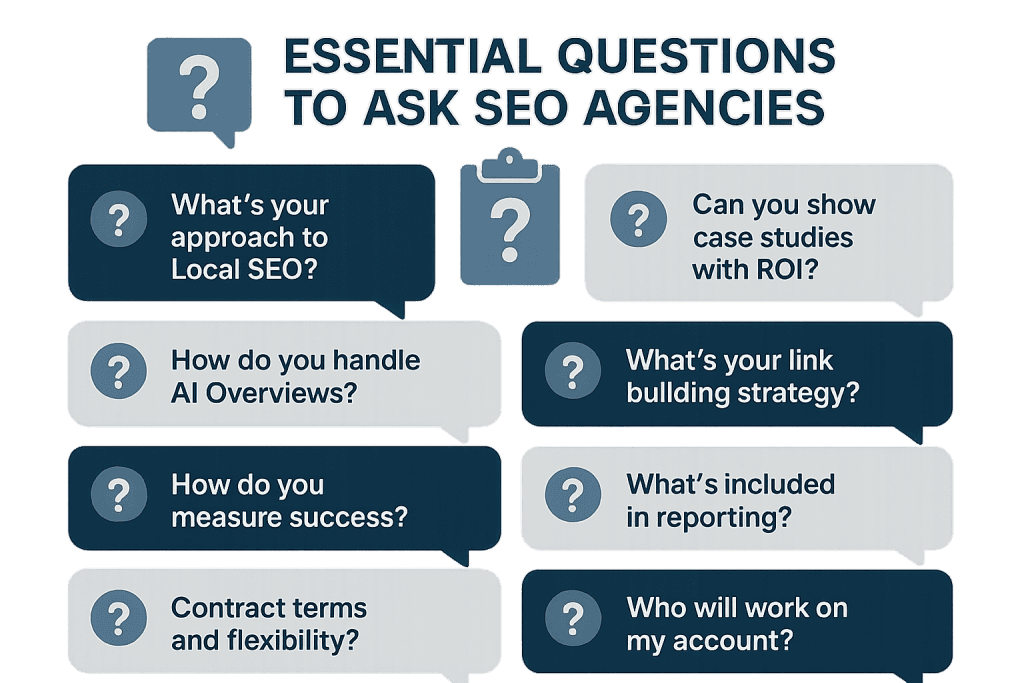 SEO Agency Vetting Questions Template 2025 - Printable template with all the critical questions to ask during your SEO agency consultation