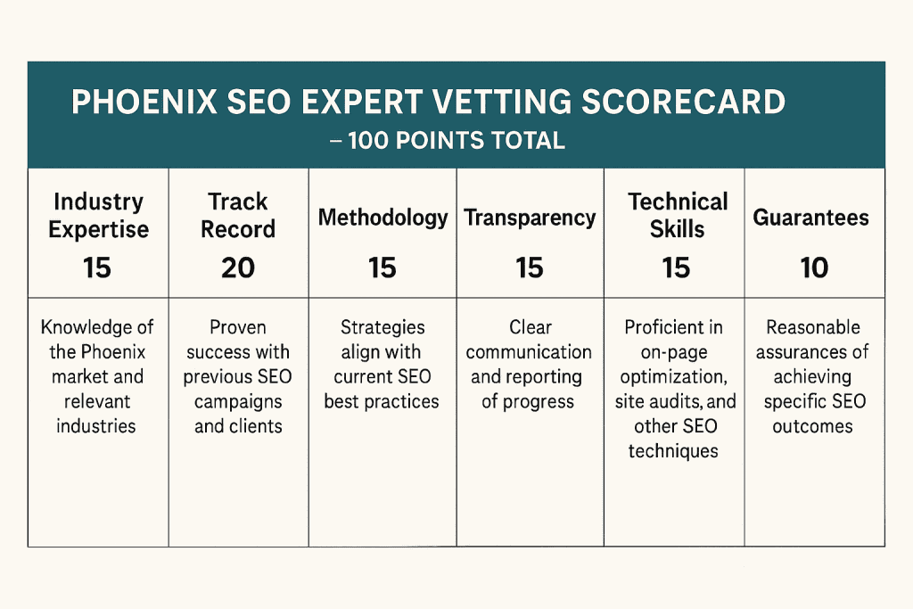 Phoenix SEO Expert Vetting Scorecard